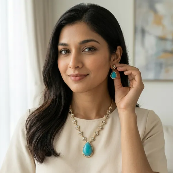 Blue_Gemstone_Triangular_Pendant_Necklace_&_Earrings_Set_(Kundan_With_Russian_Doublet)