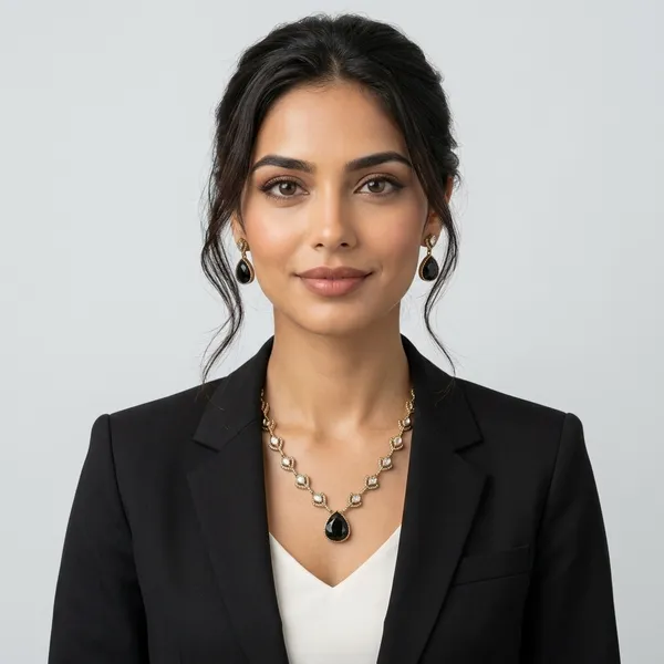 Black_Gemstone_Triangular_Pendant_Necklace_&_Earrings_Set_(Kundan_With_Russian_Doublet)