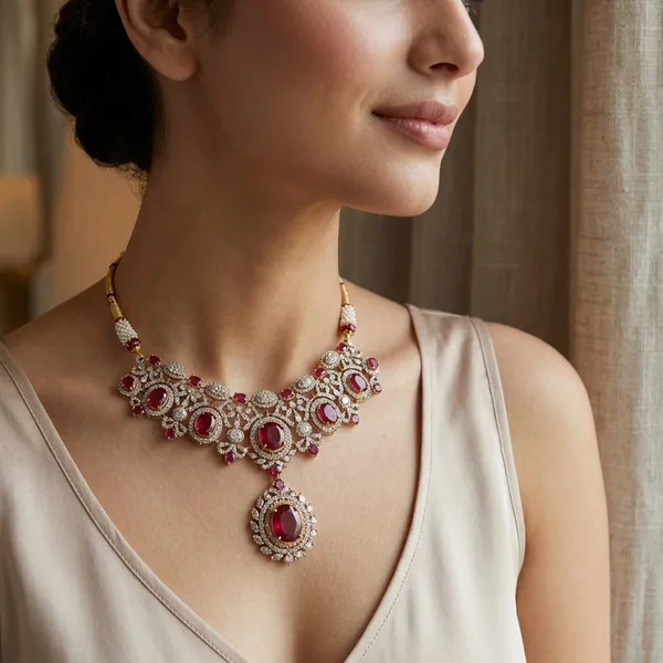 Sabyasachi_inspired_royal_family_choker_Red_Gemstone_&_Pearl_Bridal_Necklace_Set