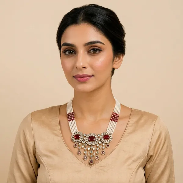 Sabyasachi_inspired_Red_Gemstone_&_Pearl_Drop_Necklace_Set