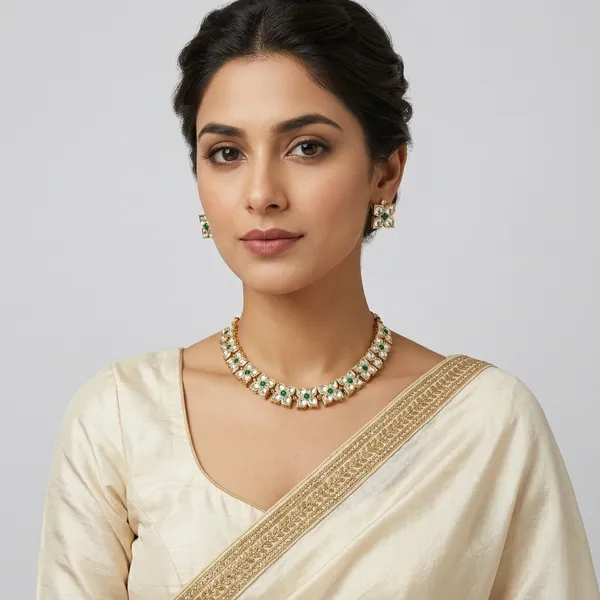 Floral_Diamond_&_Green_Gemstone_Necklace_Set_(Kundan)