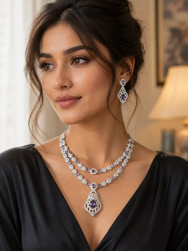 Gemstone_&_Diamond_Teardrop_Necklace_Set