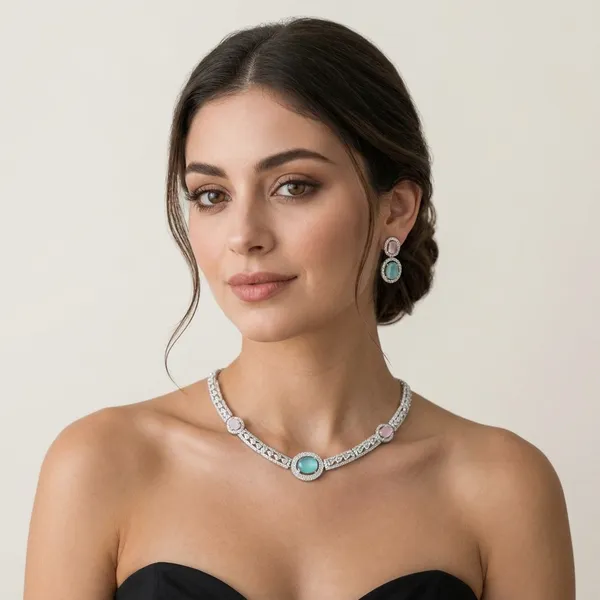 Celebrity_inspired_Turquoise_&_Pink_Gemstone_Halo_Necklace_Set