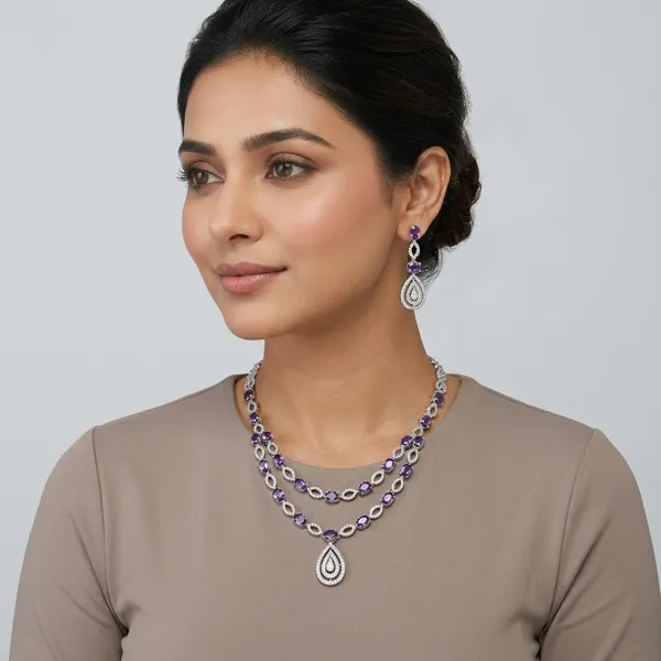 Celebrity_inspired_Purple_Gemstone_Double-Strand_Teardrop_Necklace_Set