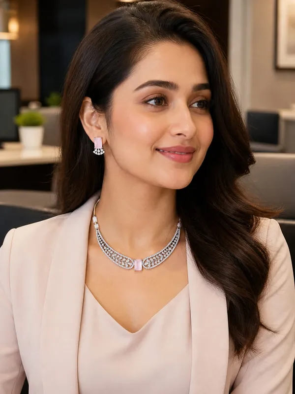 Celebrity_inspired_Pink_Gemstone_Rectangular_Pendant_Necklace_Set