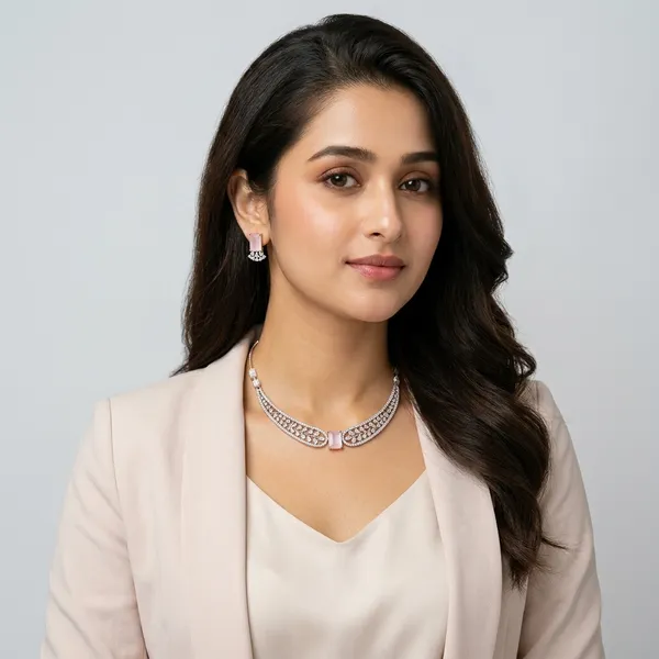 Celebrity_inspired_Pink_Gemstone_Rectangular_Pendant_Necklace_Set