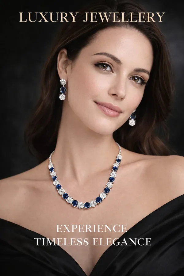 Rhodium-Plated_Electric_blue_Floral_Halo_Necklace_&_Earring_Set