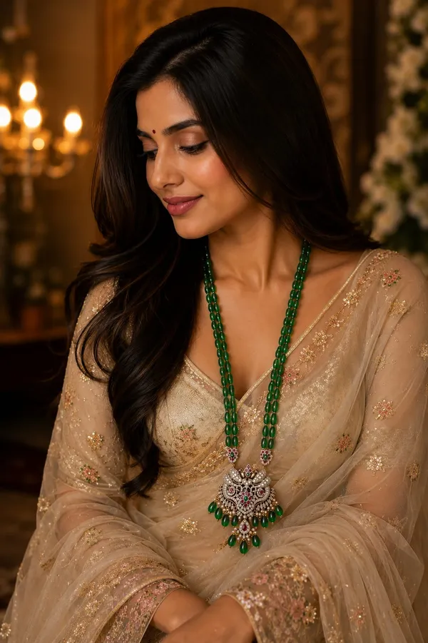 Dual-Strand_Green_Beaded_Necklace_with_Ornate_Pendant