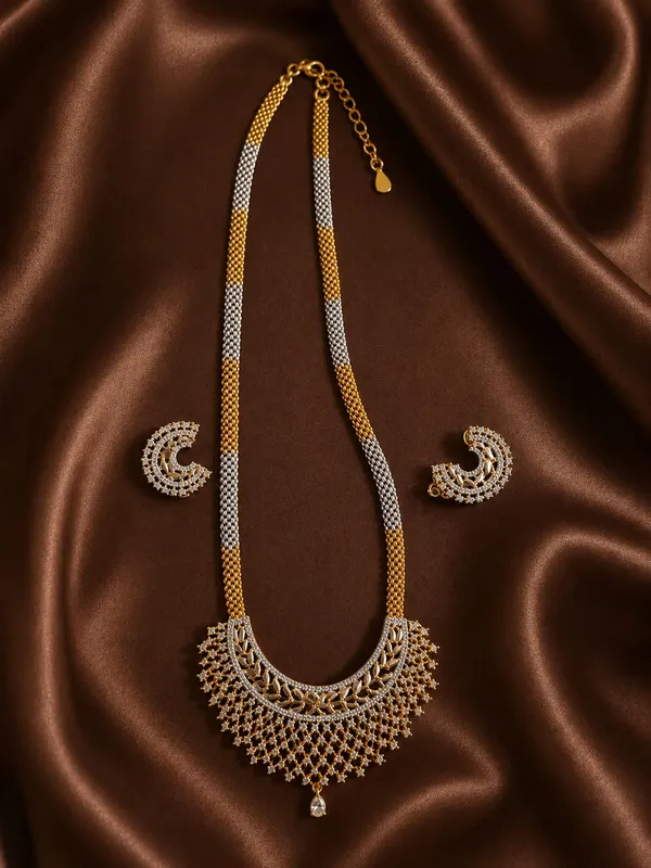 Dual-Tone_Leaf_Motif_Necklace_with_Matching_Earrings