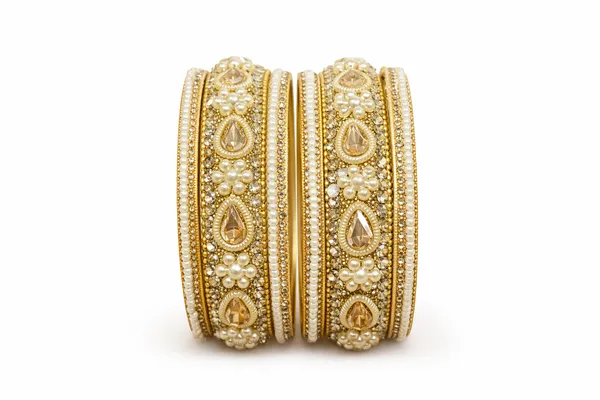 Gold_And_White_Brass_Kundan_Pearl_Embellished_Bangles_Set_For_Women