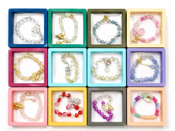 Multicolor_Plastic_Beaded_Charm_Bracelet_Set_Of_12_For_Women