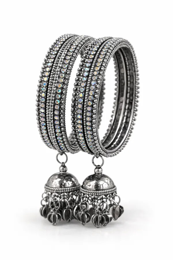 Oxidised_Silver_Metal_Studded_Bangles_With_Jhumka_Charms_For_Women