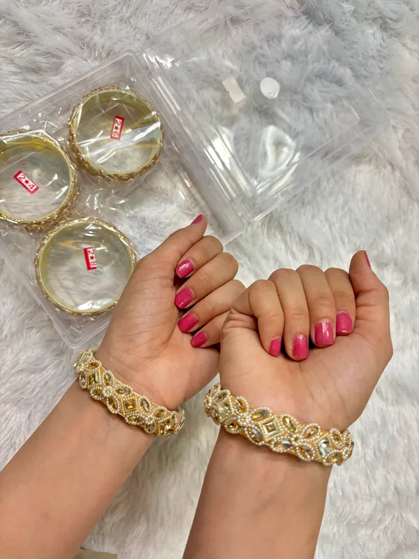 Gold_And_White_Plated_Metal_Braided_Bangles_For_Women