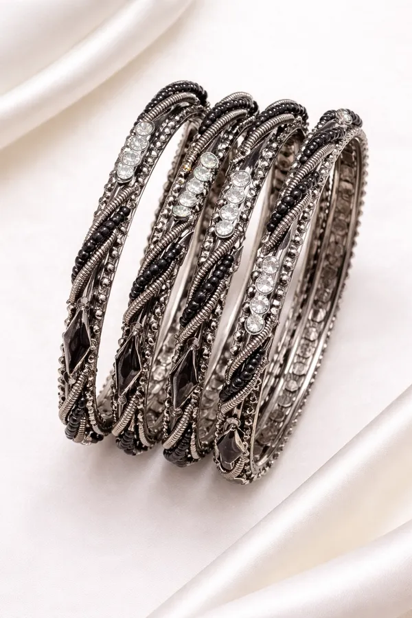 Black_And_Silver_Oxidized_Metal_Crystal_Embellished_Bangles_For_Women_-_Pack_Of_2