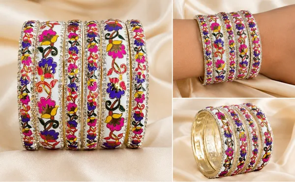 R𝐚𝐧𝐠𝐦𝐚𝐡𝐚𝐥_Hand-Painted_Floral_Brass_Bangle_Set
