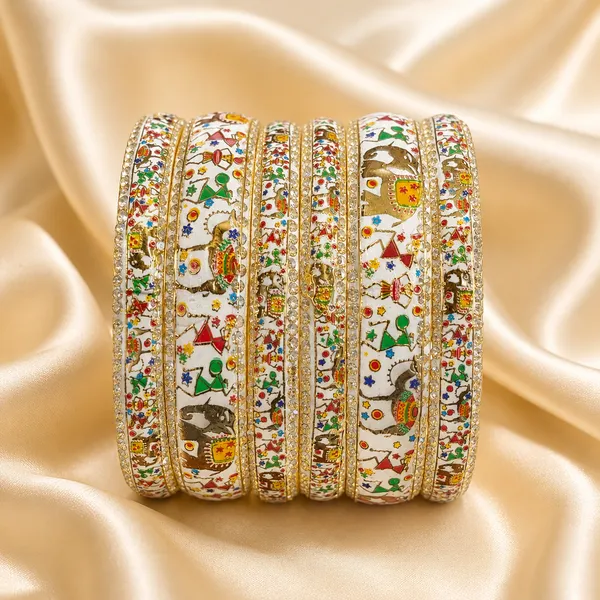 R𝐚𝐧𝐠𝐦𝐚𝐡𝐚𝐥_Hand-Painted_Floral_Brass_Bangle_Set