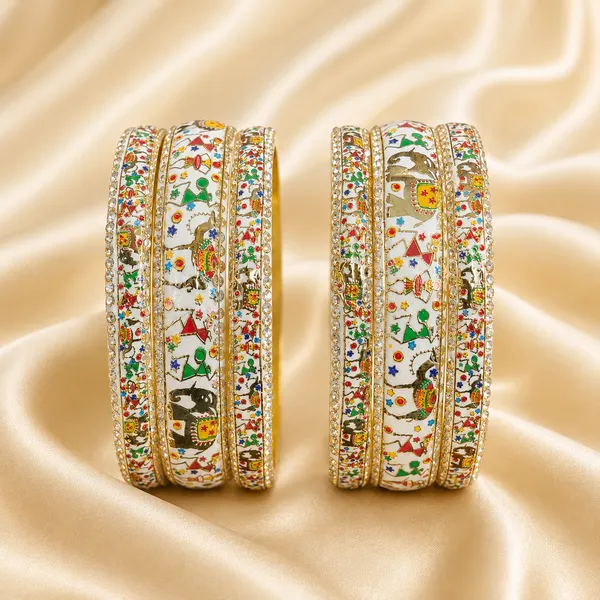 R𝐚𝐧𝐠𝐦𝐚𝐡𝐚𝐥_Hand-Painted_Floral_Brass_Bangle_Set