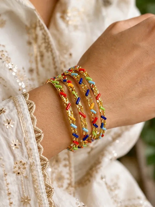 Multicolor_Gold_Metal_Enamel_Bangles_For_Women