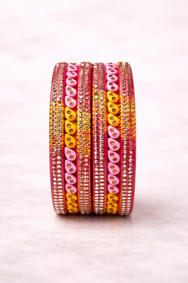 Pink_And_Yellow_Lac_Stone_Embellished_Festive_Bangle_Set_For_Women