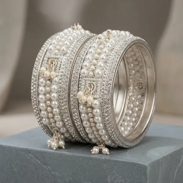 Silver_Brass_Metal_Pearl_Embellished_Bangles_Set_For_Women