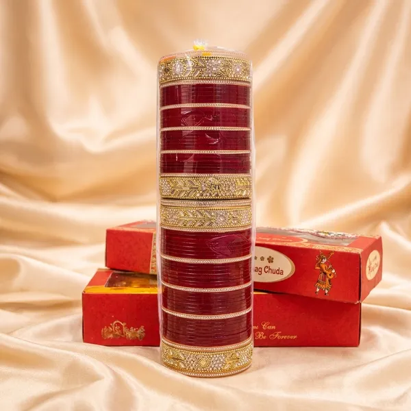 Red_And_Gold_Plastic_Embellished_Punjabi_Bridal_Chura_Set_For_Women