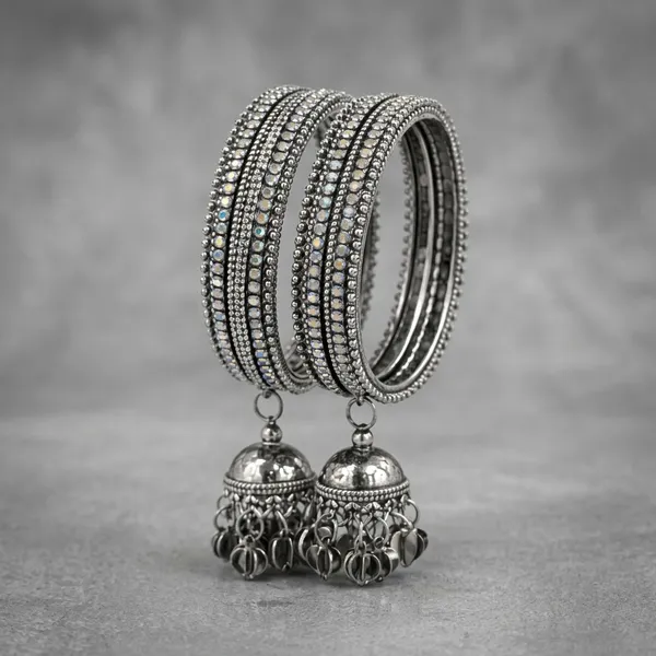 Oxidised_Silver_Metal_Studded_Bangles_With_Jhumka_Charms_For_Women