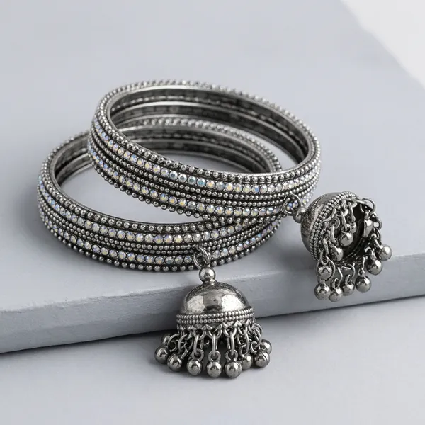 Oxidised_Silver_Metal_Studded_Bangles_With_Jhumka_Charms_For_Women