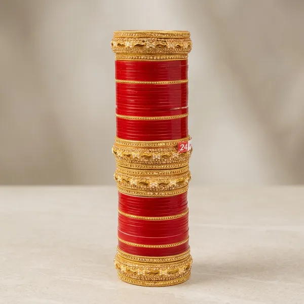 Red_Acrylic_Gold_Embellished_Traditional_Bridal_Chura_Set_For_Women