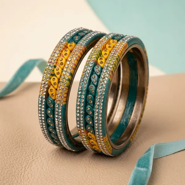 Teal_And_Yellow_Lac_Stone_Studded_Bangles_Set_For_Women