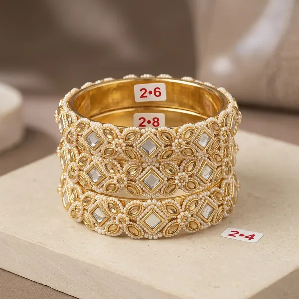 Gold_And_White_Plated_Metal_Braided_Bangles_For_Women