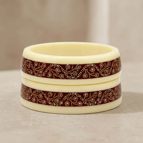 Cream_And_Maroon_Lac_Embellished_Bangles_For_Women