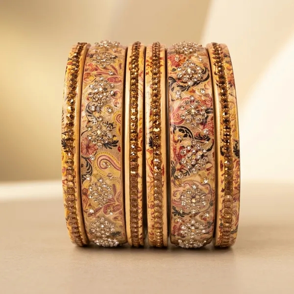 Cream_And_Beige_Lac_Floral_Stone_Embellished_Bangles_For_Women