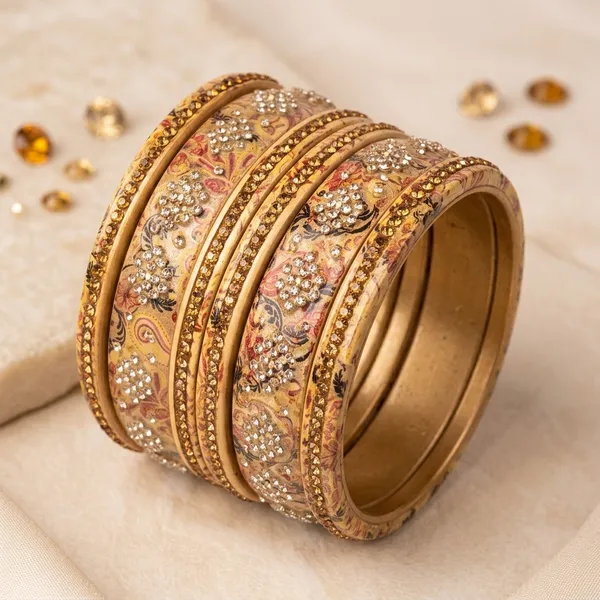Cream_And_Beige_Lac_Floral_Stone_Embellished_Bangles_For_Women