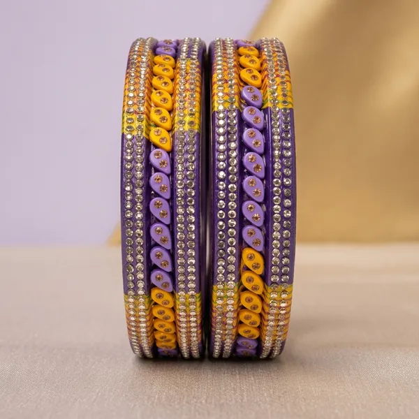 Purple_And_Yellow_Lac_Silk_Thread_Rhinestone_Bangles_For_Women