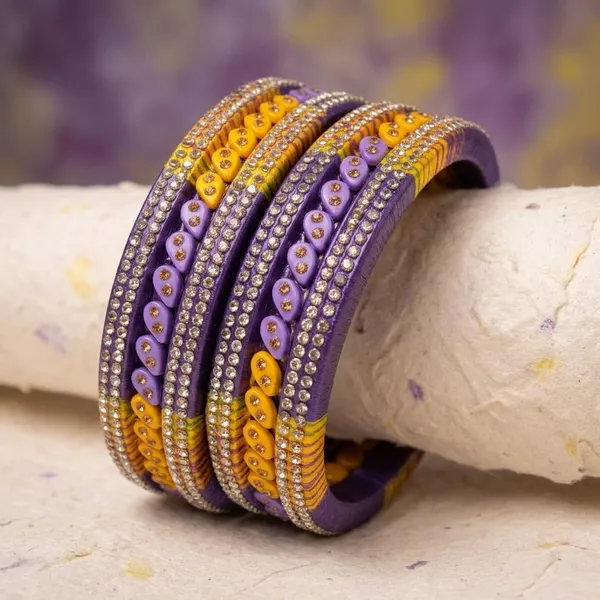 Purple_And_Yellow_Lac_Silk_Thread_Rhinestone_Bangles_For_Women