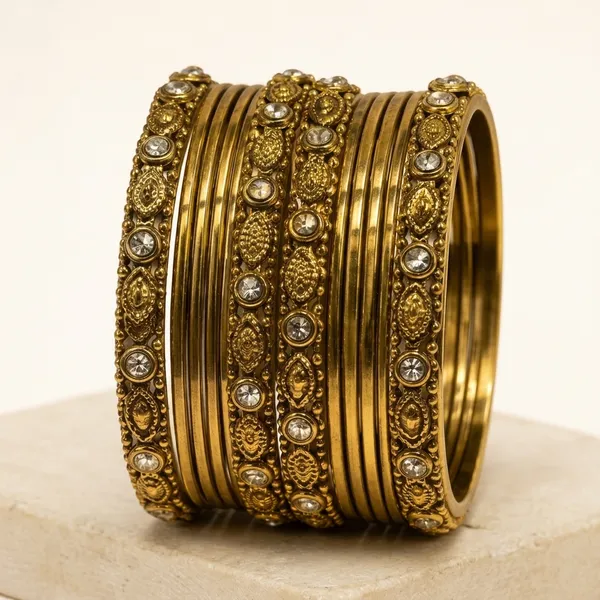 Oxidised_Gold_Metal_Crystal_Studded_Designer_Bangle_Set_For_Women
