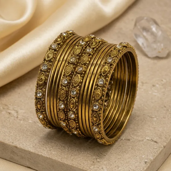 Oxidised_Gold_Metal_Crystal_Studded_Designer_Bangle_Set_For_Women