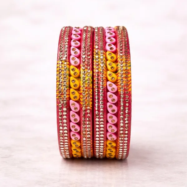 Pink_And_Yellow_Lac_Stone_Embellished_Festive_Bangle_Set_For_Women