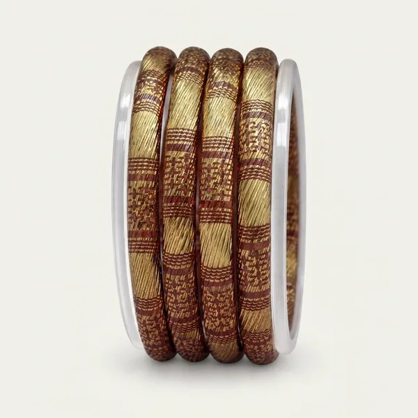 Brown_And_Red_Glass_Golden_Thread_Work_Bangle_Set_Of_4_For_Women