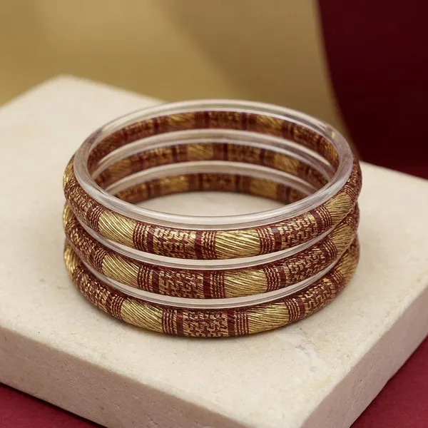 Brown_And_Red_Glass_Golden_Thread_Work_Bangle_Set_Of_4_For_Women