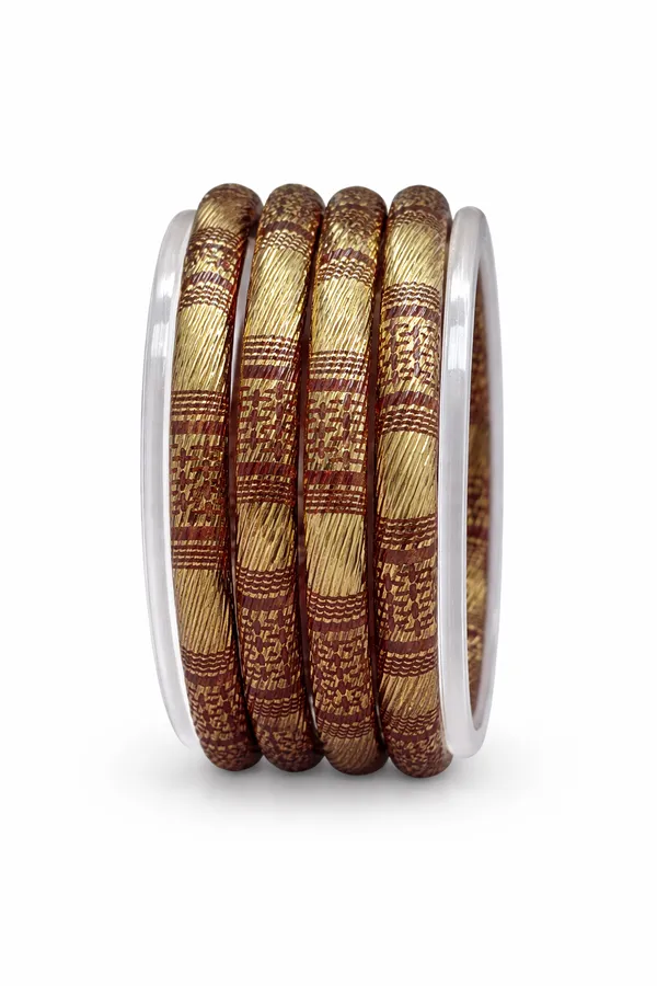 Brown_And_Red_Glass_Golden_Thread_Work_Bangle_Set_Of_4_For_Women