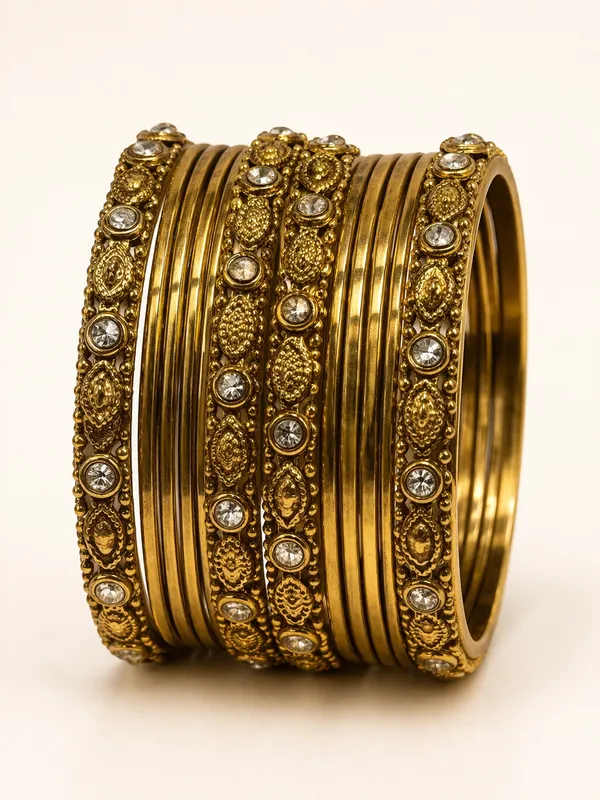 Oxidised_Gold_Metal_Crystal_Studded_Designer_Bangle_Set_For_Women
