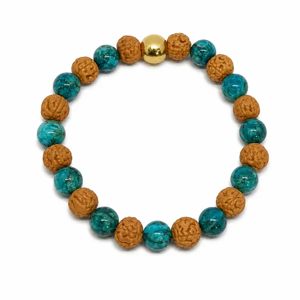 Turquoise_And_Rudraksha_Bracelet_8Mm