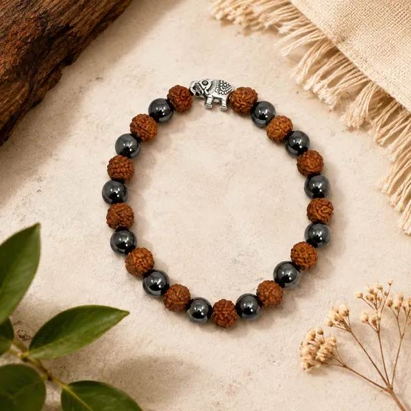 Hematite_And_Rudraksha_Bracelet_With_Elephant_8_Mm
