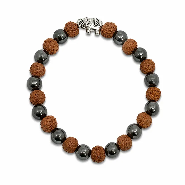 Hematite_And_Rudraksha_Bracelet_With_Elephant_8_Mm