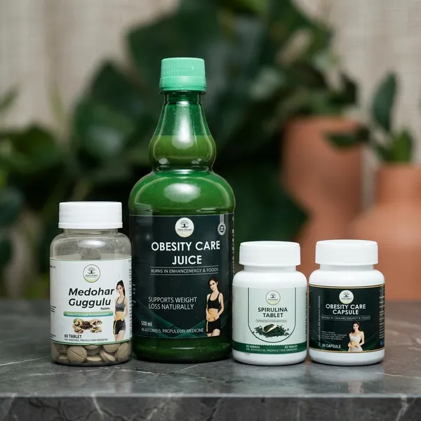 Complete_Obesity_Care_Package_(Medohar_Guggulu,_Obesity_Care_Juice,_Spirulina_Tablet,_Obesity_Care_Tablet)