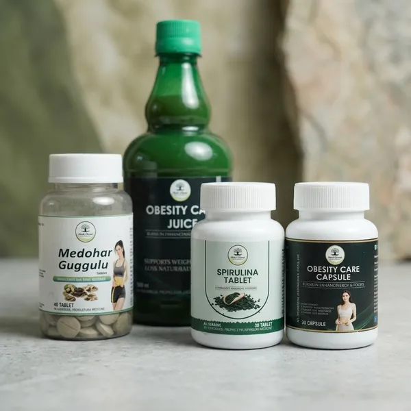 Complete_Obesity_Care_Package_(Medohar_Guggulu,_Obesity_Care_Juice,_Spirulina_Tablet,_Obesity_Care_Tablet)