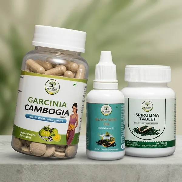 Obesity_Care_(Garcinia_Cambogia_Tablets,_Spirulina_Tablets,_Black_Seed_Oil)