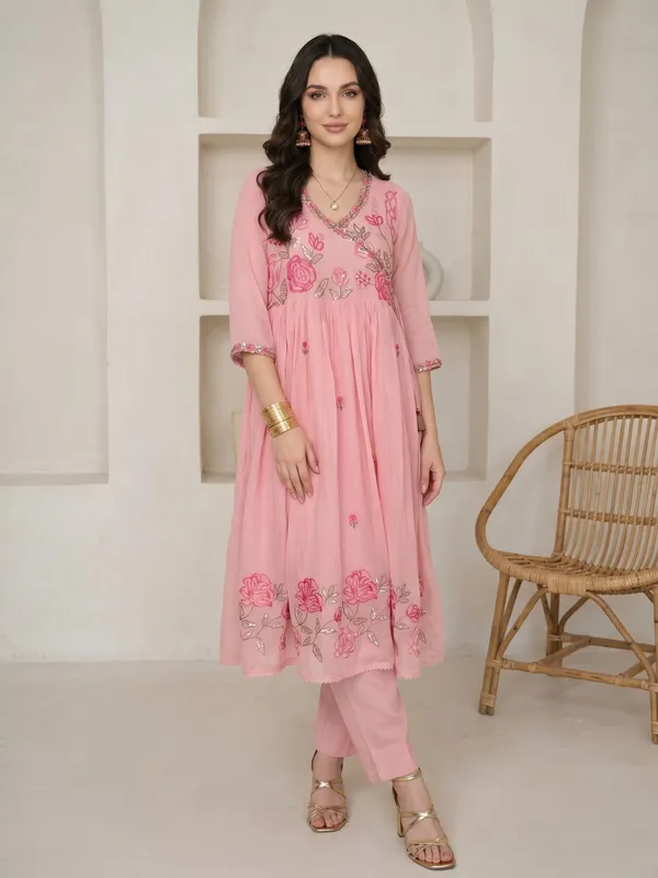 Pink_Embroidered_Anarkali_Kurta_Set_For_Women