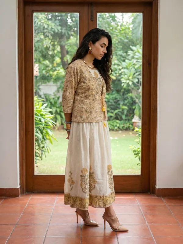 Yellow_Embroidered_Ethnic_Jacket_Dress_Set_For_Women